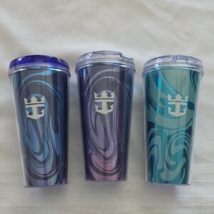 Royal Caribbean Insulated Coca-Cola Souvenir Cups with Lids And Chips Set Of 3